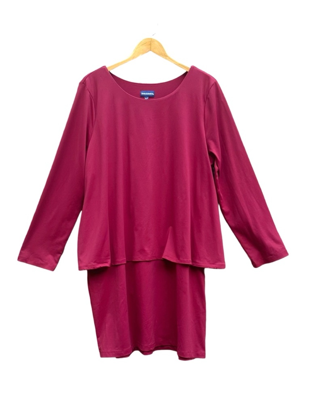 Travelsmith Layered Dress PXL Petite XL Extra Large Red Pockets Long Sleeve